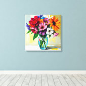 Toile Pretty Vase of Colorful Flowers (Insitu (Plancher de Bois))