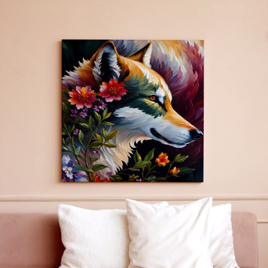 Toile Profil Wolf Floral Portrait Art
