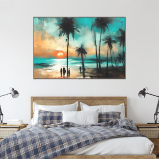 Toile Promenade au crépuscule sur la plage