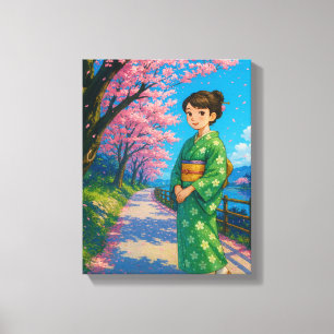Toile Promenade en fleurs de cerisier - Kimono Girl
