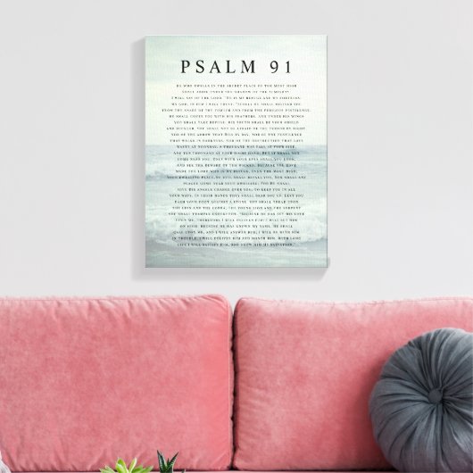 Toile Psalm 91 Scripture Soft Aqua Blue Calm Beach (Insitu(Salon))