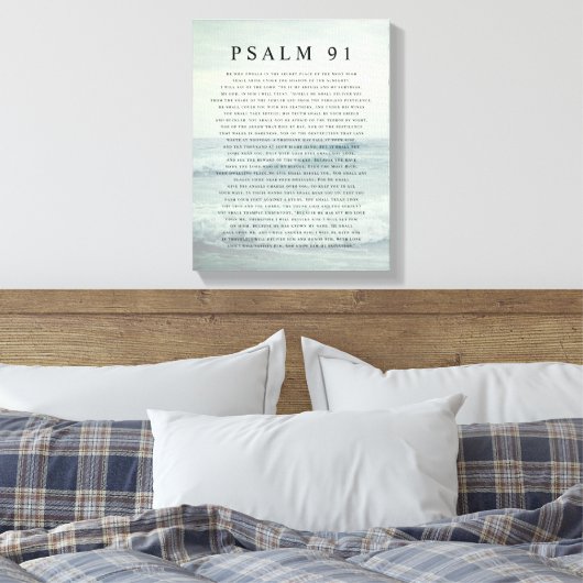 Toile Psalm 91 Scripture Soft Aqua Blue Calm Beach (Insitu(Chambre))
