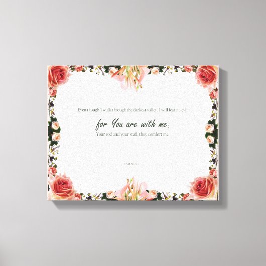 Toile Psaume 23:4, Fleur Rosé Étiqueté Canvas Imprimer (Recto)