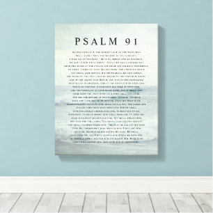 Toile Psaume 91 Écriture Douce Bleu Aqua Plage Calme