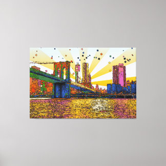 Toile Psychedelic New York : Brooklyn Bridge, WTC #1