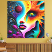 Toile Psychédélique Abstraite Visage Vibrant Trippy (Insitu(Salon))