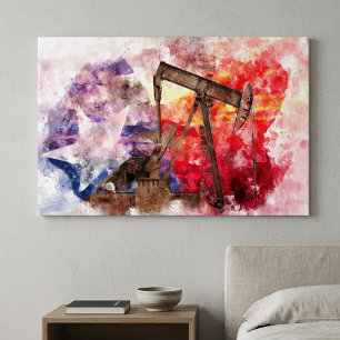 Toile Pumpjack Texan icône aquarelle avec Texas Flag