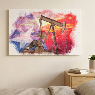 Toile Pumpjack Texan icône dessin pastel avec Texas Flag