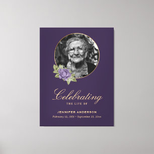 Toile Purple Gold Floral Photo Funeral Affiche de bienve