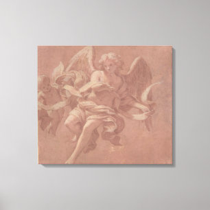 Toile Putto et ange tenant une banderole