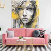 Toile Quadro abstrato rosto de mulher amarelo e cinza (Insitu(Salon))