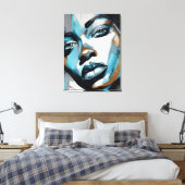 Toile Quadro abstrato rosto de mulher azul, cinza, preto (Insitu(Chambre))