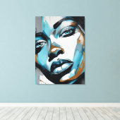 Toile Quadro abstrato rosto de mulher azul, cinza, preto (Insitu (Plancher de Bois))