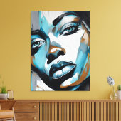 Toile Quadro abstrato rosto de mulher azul, cinza, preto (Insitu(Salon))