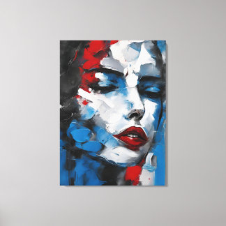 Toile Quadro abstrato rosto de mulher azul, cinza, preto