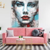 Toile Quadro abstrato rosto de mulher azul, cinza, red (Insitu(Salon))