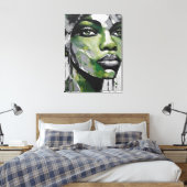 Toile Quadro abstrato rosto de mulher verde cinza, preto (Insitu(Chambre))