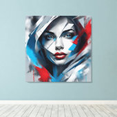Toile Quadro abstrato rosto de mulher vermelho azul cinz (Insitu (Plancher de Bois))