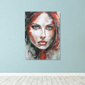 Toile Quadro abstrato rosto de mulher vermelho cinza (Insitu (Plancher de Bois))