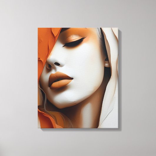 Toile Quadro Rosto de mulher Laranja e bege (Recto)