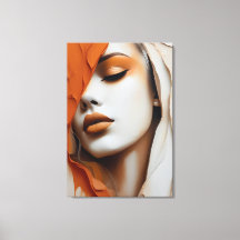 Quadro Rosto de mulher Laranja e bege 
