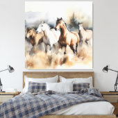 Toile "Quatre Mustangs sauvages" Aquarelle occidentale D (Insitu(Chambre))