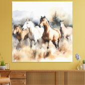 Toile "Quatre Mustangs sauvages" Aquarelle occidentale D (Insitu(Salon))