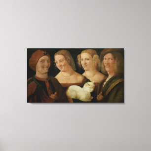 Toile Quatre personnes riant de la vue d'un chat