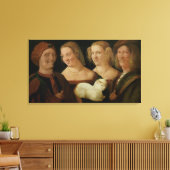 Toile Quatre personnes rient à la vue d'un chat (Insitu(Salon))