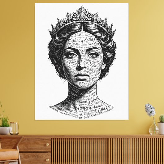 Toile Queen Esther Calligraphy Portrait - Vintage Script (Insitu(Salon))