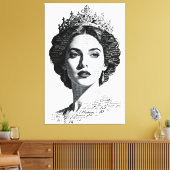 Toile Queen Esther Calligraphy Portrait - Vintage Script (Insitu(Salon))
