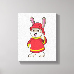 Toile Rabbit comme pompier avec casque