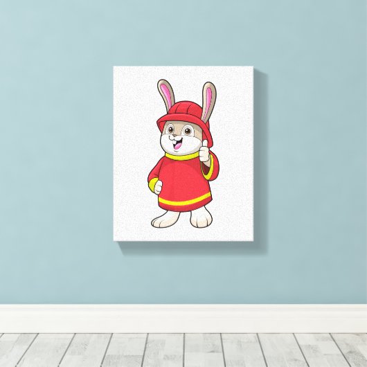 Toile Rabbit comme pompier avec casque (Insitu (Plancher de Bois))