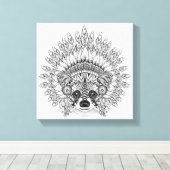 Toile Raccoon Dans Plumes War Bonnet Doodle 6 (Insitu (Plancher de Bois))