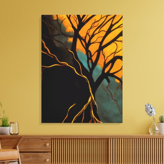 Toile Racines dorées et Arbre du crépuscule (Insitu(Salon))