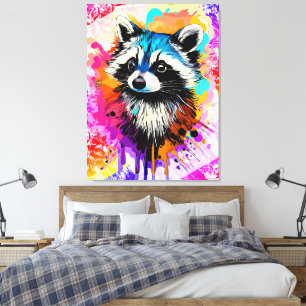 Toile Racoon - Colorful Racoon Peinture Trash Panda