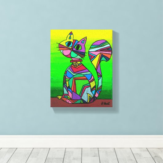 Toile Rainbow GeometriCat Motif géométrique Art Chat (Insitu (Plancher de Bois))