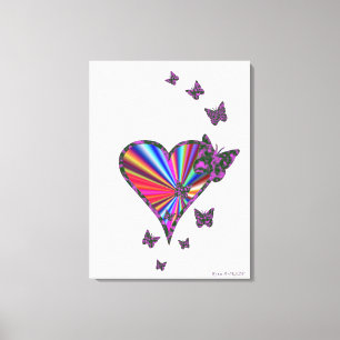 Toile Rainbow heart and Butterfly