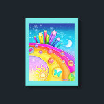 Toile Rainbows et Stars Pop Art Sky Gallery Wrapped Ca<br><div class="desc">Un art pop rétro des années soixante d'un arc-en-ciel, étoiles, soleil avec des accents de coeur, tourbillons et papillons - oh, et une lune! Lumineux et coloré ! Choisissez votre couleur de toile arrière - plan !</div>