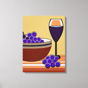 Toile Raisins et Wineglass en Maroon et Tan