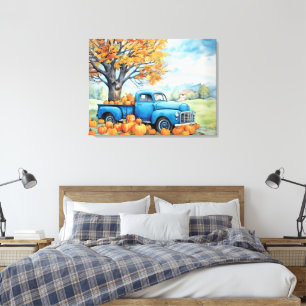 Toile Ramassage Vintage d'automne et Citrouille 32x24