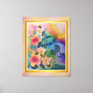 Toile Rameau de printemps à l'aquarelle colorée avec des