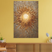 Toile Rayonnement de soleil doré Texturé Abstrait Mur Ar (Insitu(Salon))