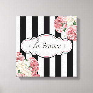 Toile Rayures et roses français