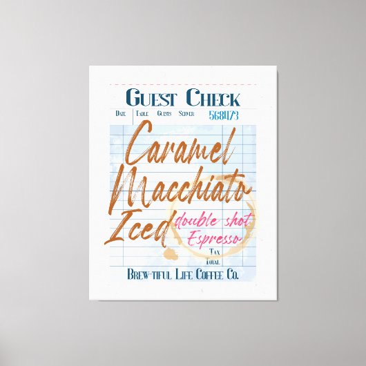 Toile Réception de café glacé chèque client Caramel Macc (Recto)