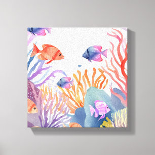 Toile Récif de Corail Poisson Coloré Océan Aquarelle