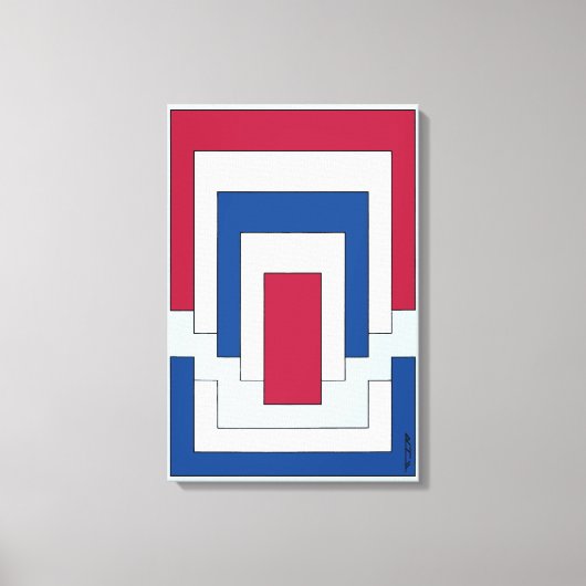 Toile Rectangle Abstrait en rouge, blanc et bleu (Recto)