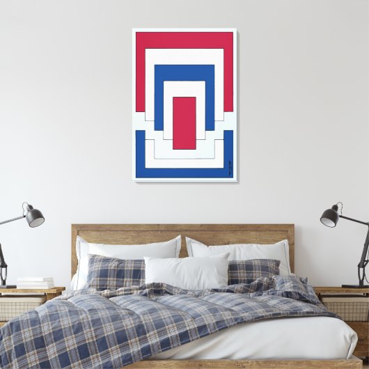 Toile Rectangle Abstrait en rouge, blanc et bleu (Insitu(Chambre))
