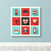 Toile Red & Blue Retro Londres Collage (Insitu (Plancher de Bois))