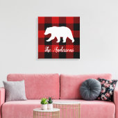 Toile Red Buffalo Plaid & Bear | Nom personnel Cadeau (Insitu(Salon))